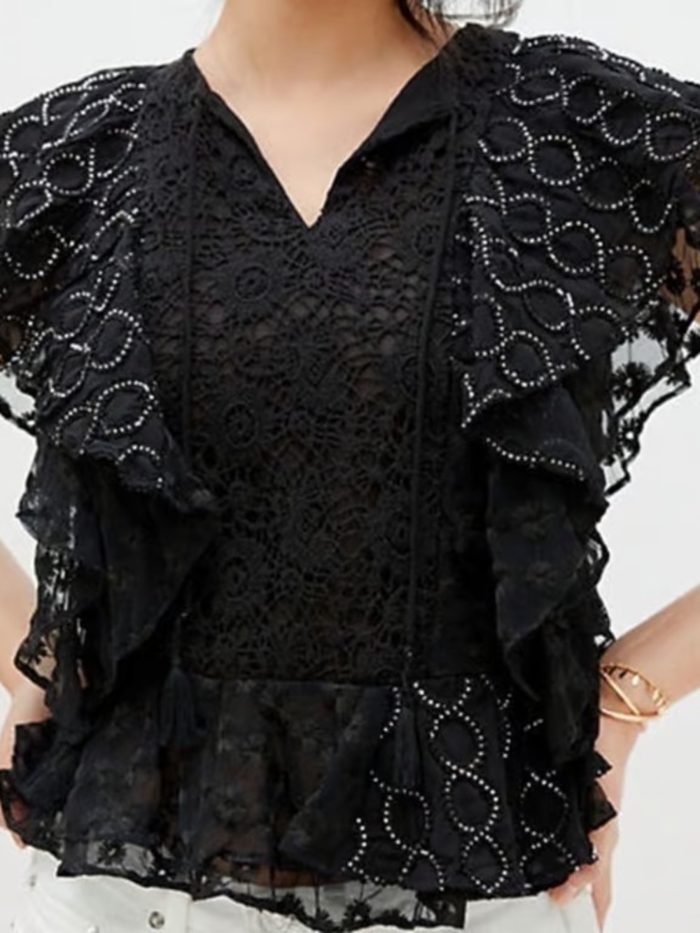 Anthropologie Verb By Pallavi Singhee Black Ruffle Lace Fancy Girl Out Blouse S